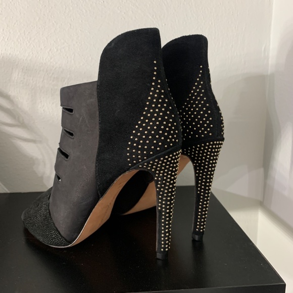 Rebecca Minkoff Black Reagan Too Peep Toe Combo Heel Stud Cut Out Boots/Booties - Picture 2 of 6